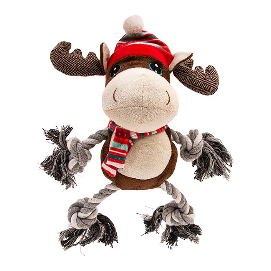 Great Small Christmas Moose with Rope Dog Toy World of Pets