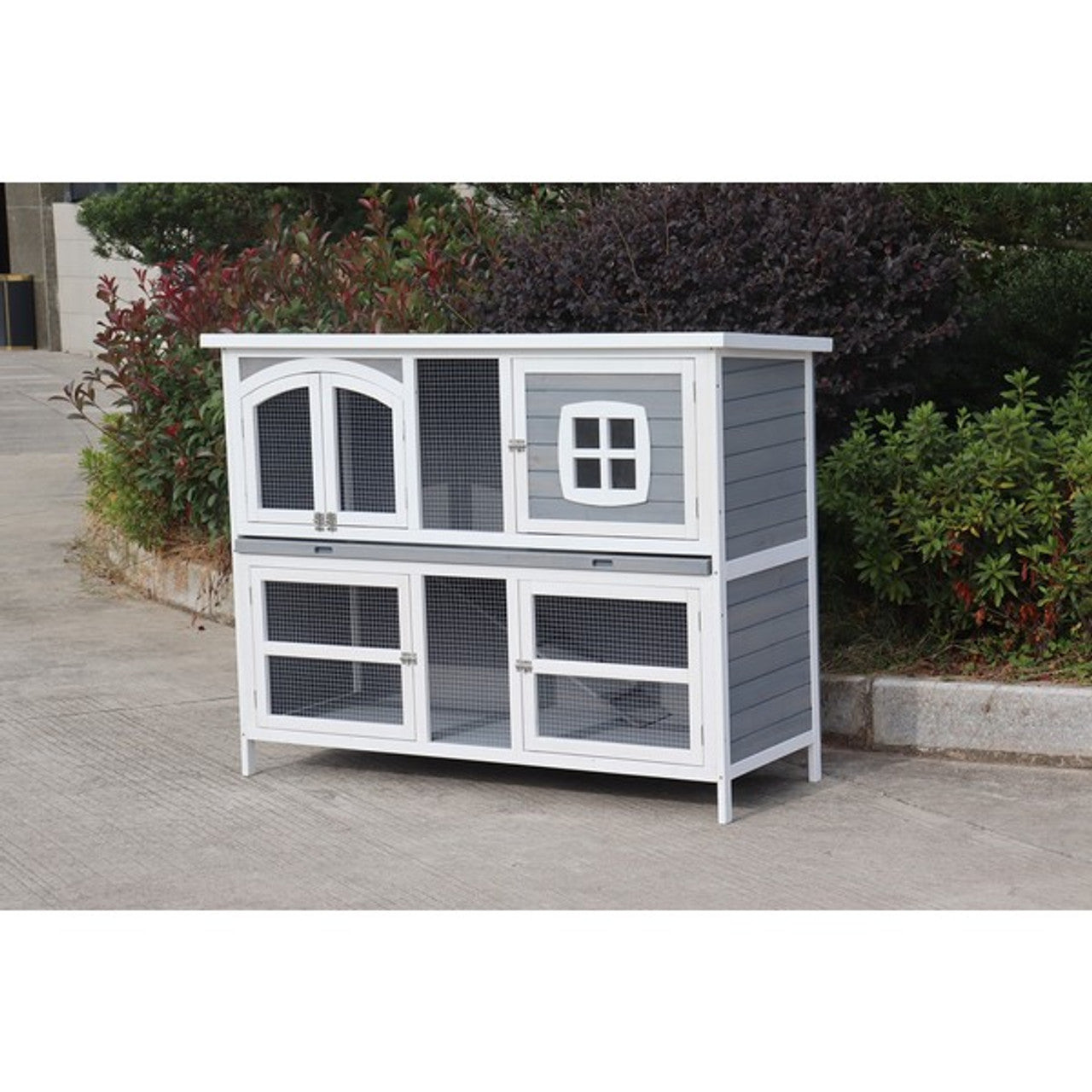 Harrisons Ravenglass Double Rabbit Hutch in a Soft Grey