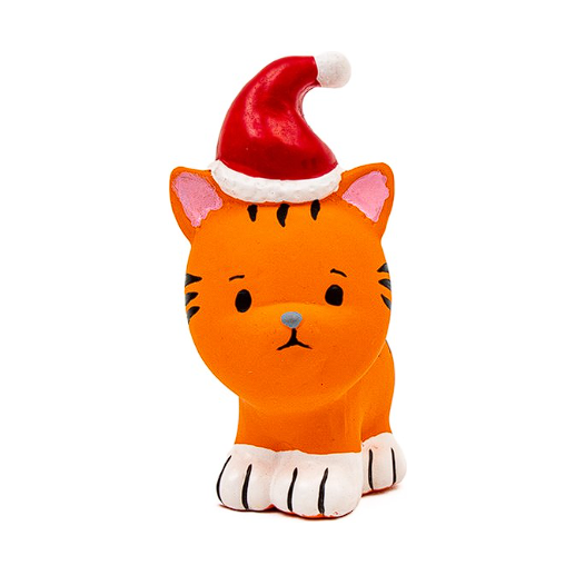 Great&Small Christmas Latex Tiger Cub 14cm with Santa Hat Dog Toy