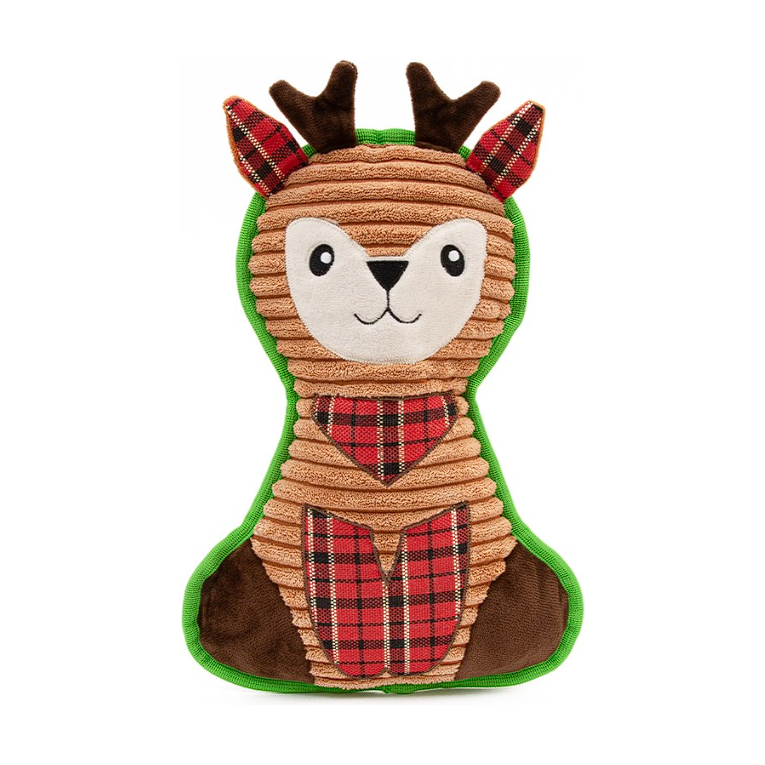 Great&Small Classic Christmas Tough Flat Reindeer 30cm with Tartan Belly Dog Toy