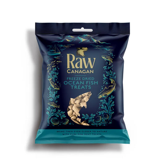 Front View of Canagan Raw Freeze Dried Ocean Fish Dog Treats - Dark Blue Packet