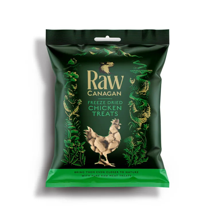 Front View of Canagan Raw Freeze Dried Chicken Dog Treats - Dark Green Packet